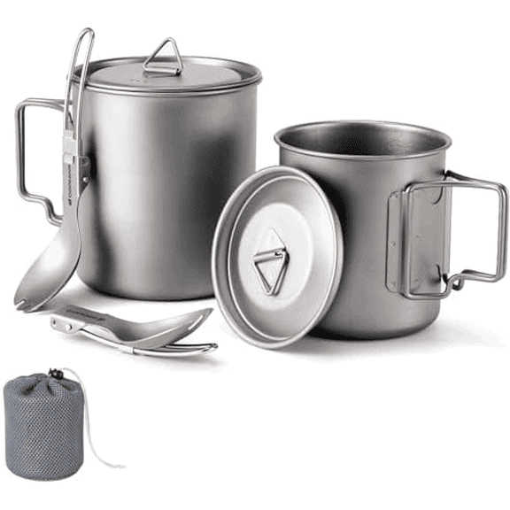 Titanium Camping Cookware 420ML & 750ML Titanium Pot with Lid and Spork Lightweight Camping Pot for Backpacking Hiking Traveling and Picnic$$Sport & Recreation Other