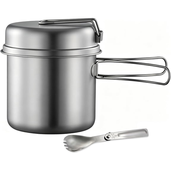 Titanium Camping Cookware Set – 750mL & 420mL Titanium Pot with Lid and Foldable Handle, Compact Backpacking and Travel Kitchenware for Camping, Hiking and Fishing