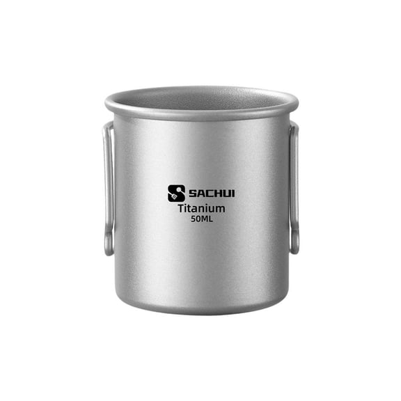 Titanium Camping Cup, Mini 50ml Espresso Cup with Foldable Handle, Lightweight Pocket Size for Hiking Camping Picnic