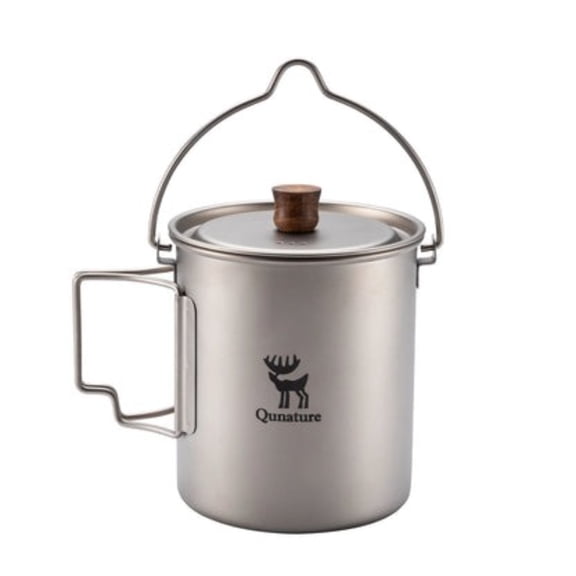 Titanium Camping Mug 750ml, Ultralight Backpacking Cup with Foldable Handle & Wood Knob Lid, Titanium Coffee Tea Mug for Outdoor Hiking, Titanium
