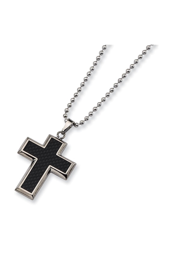 Titanium Carbon Fiber Cross Necklace - 22 Inch - Measures 28mm Wide