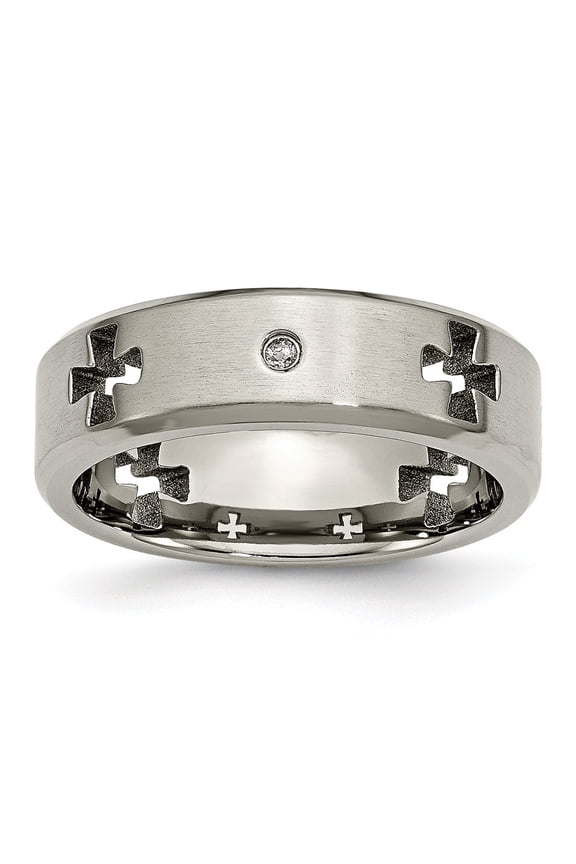 Titanium Celtic Cross Cut Out With Diamond 7mm Brushed/Polished Band Size: 7; for Adults and Teens; for Women and Men