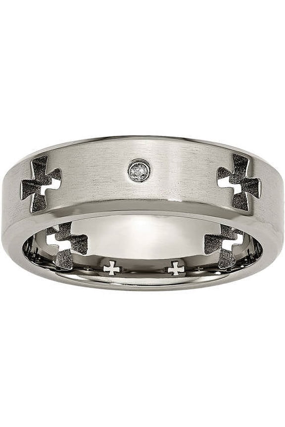 Titanium Celtic Cross Cut Out w/Diamond 7mm Brushed/Polished Band