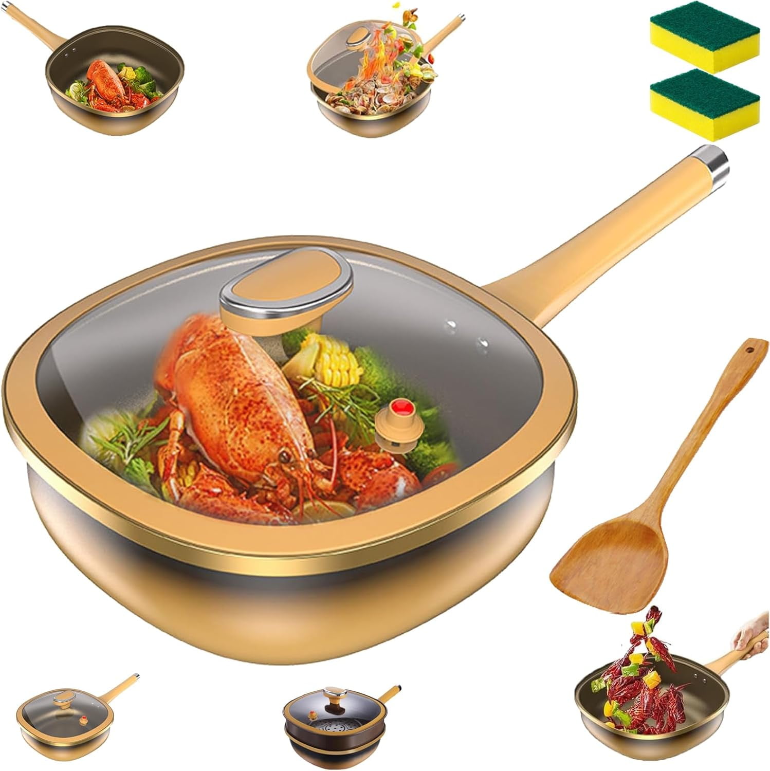 Titanium Ceramic Pan, 12in Titanium Alloy Non-stick Pot with Lid, Non Stick Frying Pans for Cooking, With Ergonomic Stay-Cool Handles