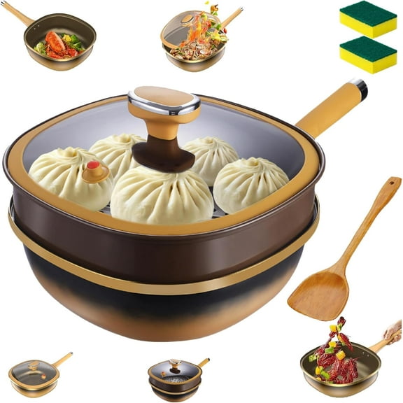 Titanium Ceramic Pan, 12in Titanium Alloy Non-stick Pot with Lid, Non Stick Frying Pans for Cooking, With Ergonomic Stay-Cool Handles