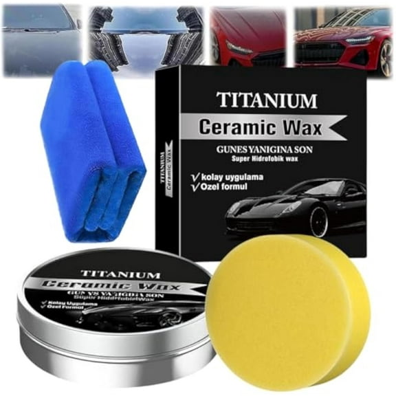 Titanium Ceramic Wax Cream, Strong Protection Car Coating Polishing Wax, Lasting Protection Mild Formula Polish Waxes with Sponge, Ceramic Waxes for Cars Paint Care, Car Paint Polishing Kit (1Pcs)