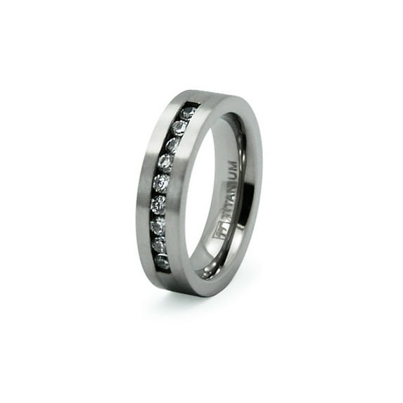 Titanium Channel Setting Cubic Zirconia Flat Top Wedding Band Ring
