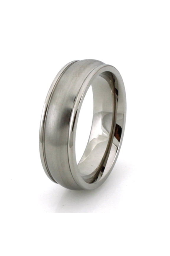Titanium Classic Dome Style Grooved Edge Wedding Band Ring