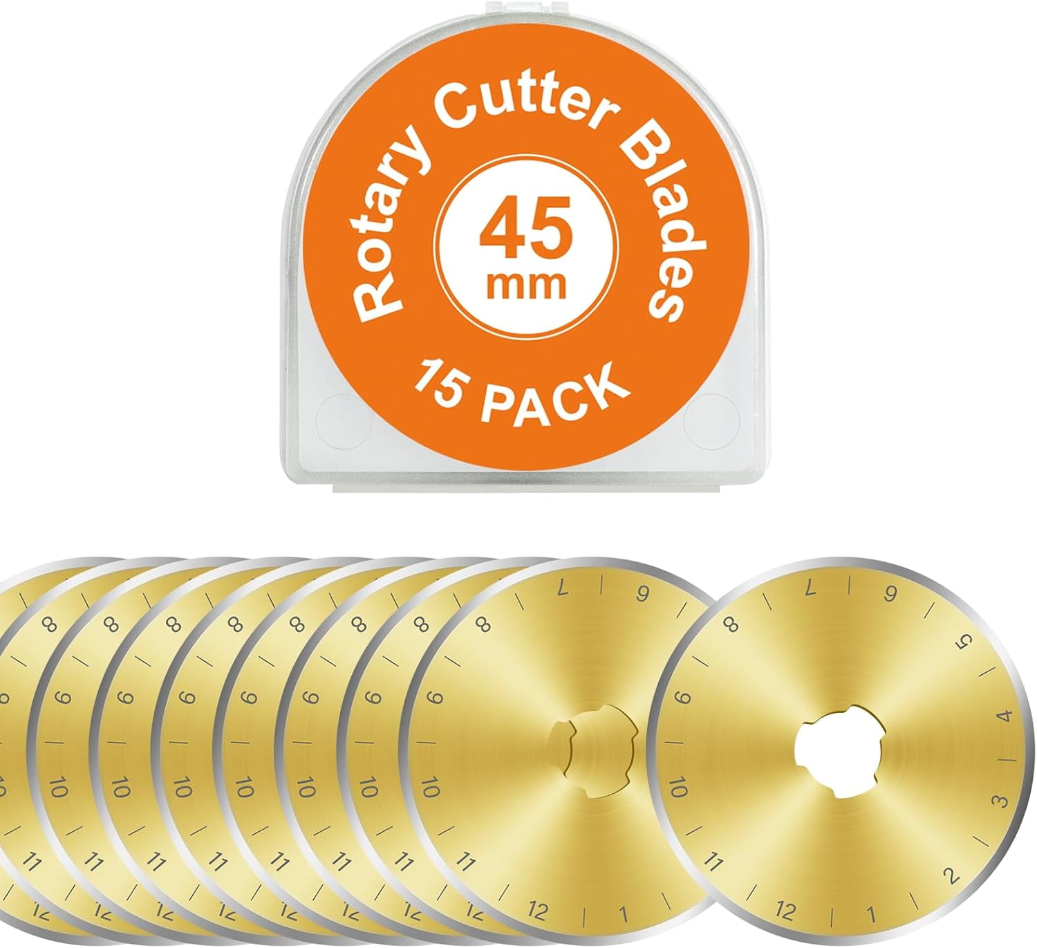 Titanium Coated 15 Packs 45mm Rotary Cutter Blades 45mm Quilting supplies Rotary Cutter Blades for fabric by, compatible with OLFA,Fiskars,Mr.Pen,DAFA,Truecut etc. Sharp and Durable