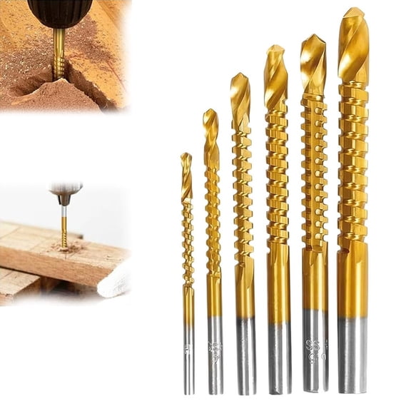 Titanium Coated High Speed Steel 6-Piece Metalworking Kit for Drilling Screwing Boring Carving Cutting Polishing Durable HSS Drill Bit Set(Q)
