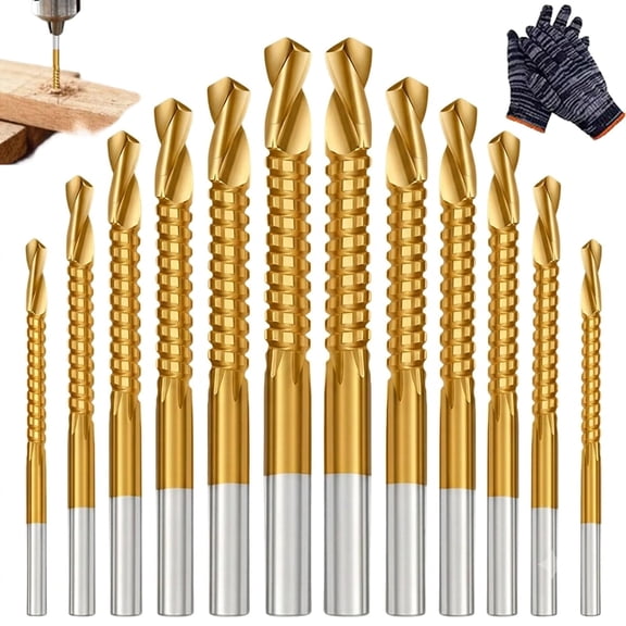 Titanium-Coated High-Speed Steel 6-Piece Metalworking Tool Set, 3-8mm Twist Drill Bit Set Power Tool Accessories, Titanium-Plated High-Speed Steel Drill Bits Set for DIYers, Craftsmen,12Pcs