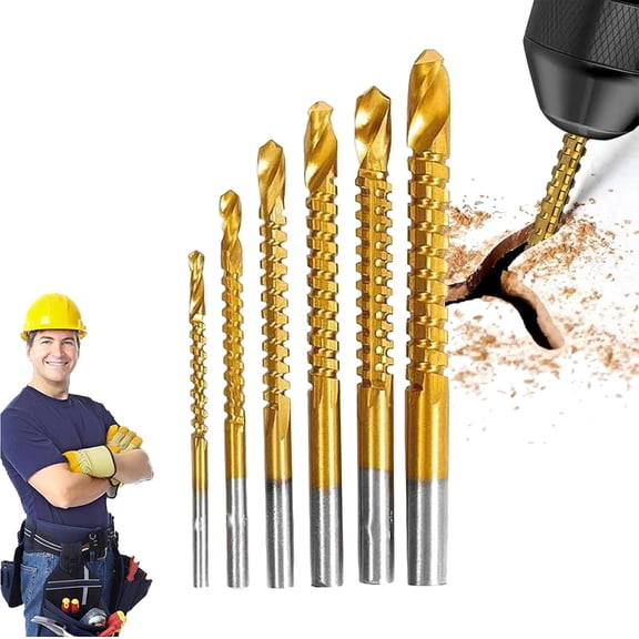 Titanium-Coated High-Speed Steel 6-Piece Metalworking Tool Set,6pcs | Six Bits with Titanium Coating for Drilling, Grooving and Side Cutting Wood, Plastic, Aluminum and Thin Metal