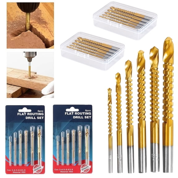Titanium-Coated High-Speed Steel 6-Piece Metalworking Tool Set,Carbon Steel 6-Piece Metalworking Tool Set: Drill, Cut, & Carve Like a Pro, High-Speed Steel Twist Drill Bits Set 3-8mm