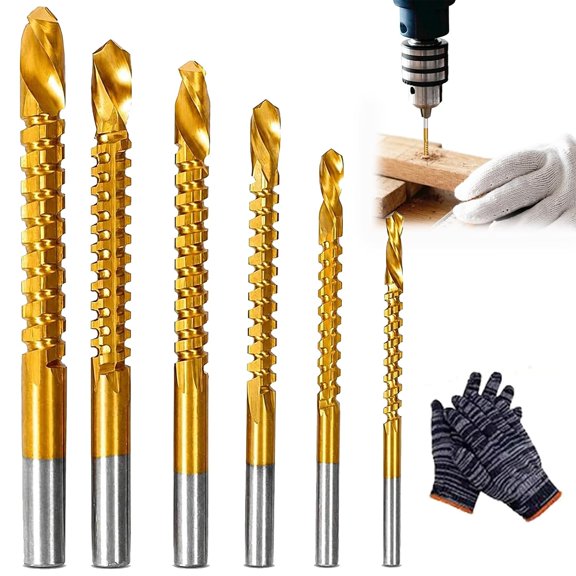 Titanium-Coated High-Speed Steel 6-Piece Metalworking Tool Set, Carbon Steel 6-Piece Metalworking Tool Set: Drill, Cut, & Carve, Titanium-Plated High-Speed Steel 6Counts Metalworking Set