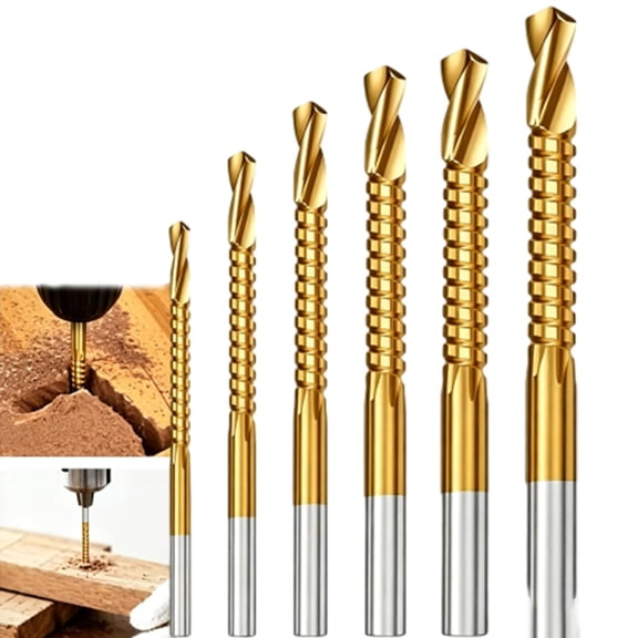 Titanium-Coated High-Speed Steel Six-Piece Metalworking Tool Set, Carbon Steel 6-Piece Metalworking Tool Set, 6counts Metalworking Ldeal,Titanium-Plated High Speed Steel Drill Bits Set,6pcs/1set