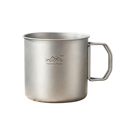 Titanium Coated Stainless Steel Camping Mug Foldable Handle Portable Water Cup for Coffee Tea, Lightweight Outdoor Drinking Mug for Hiking Backpacking Travel