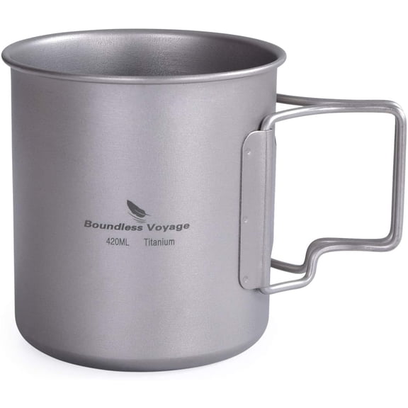 Titanium Coffee Mug Titanium Pots Titanium Cup with Foldable Handle Outdoor Camping Water Mug Tableware 14.3oz/420ml Ti1518B