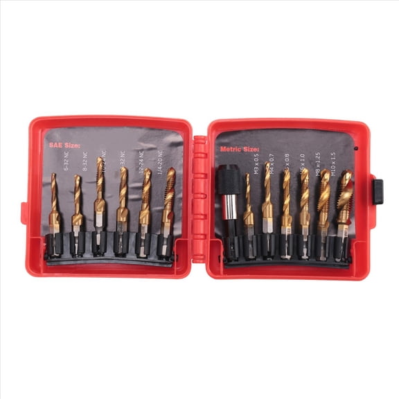 Titanium Combination Drill Tap Bit Set 13PCS SAE and Metric Bits Kit for Screw Thread Drilling Tapping Deburring