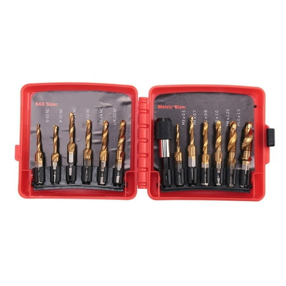 HOT! Titanium Combination Drill Tap Bit Set 13PCS SAE and Metric Bits Kit for Screw Thread Drilling Tapping Deburring