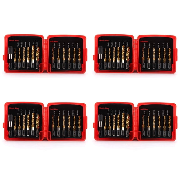 Titanium Combination Drill Tap Bit Set 52PCS SAE and Metric Tap Bits Kit for Screw Thread Drilling Tapping Deburring
