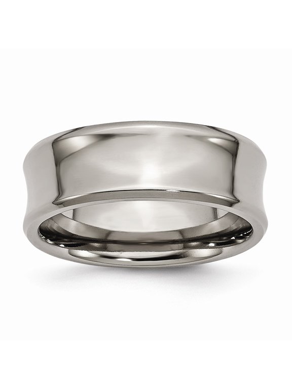 Titanium Concave 8mm Polished Beveled Edge Band Size: 14; for Adults and Teens; for Women and Men