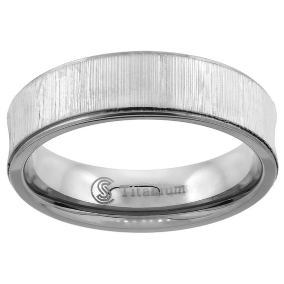 Titanium Concaved Brushed Recessed Edges Wedding Band Ring 6mm