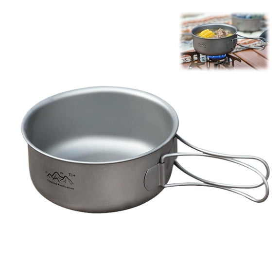 Titanium Cooking Pot with Lid Camping Cookware with Foldable Handle Outdoor Portable Lightweight Cooking Kit for Backpacking Hiking Picnic Fishing Mountaineering