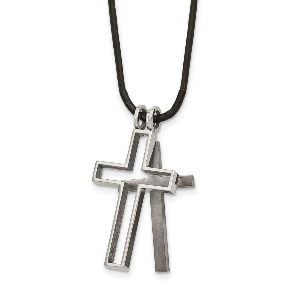Titanium Cord Necklace with Pendants Chain Chisel Leather Cross 18 inch