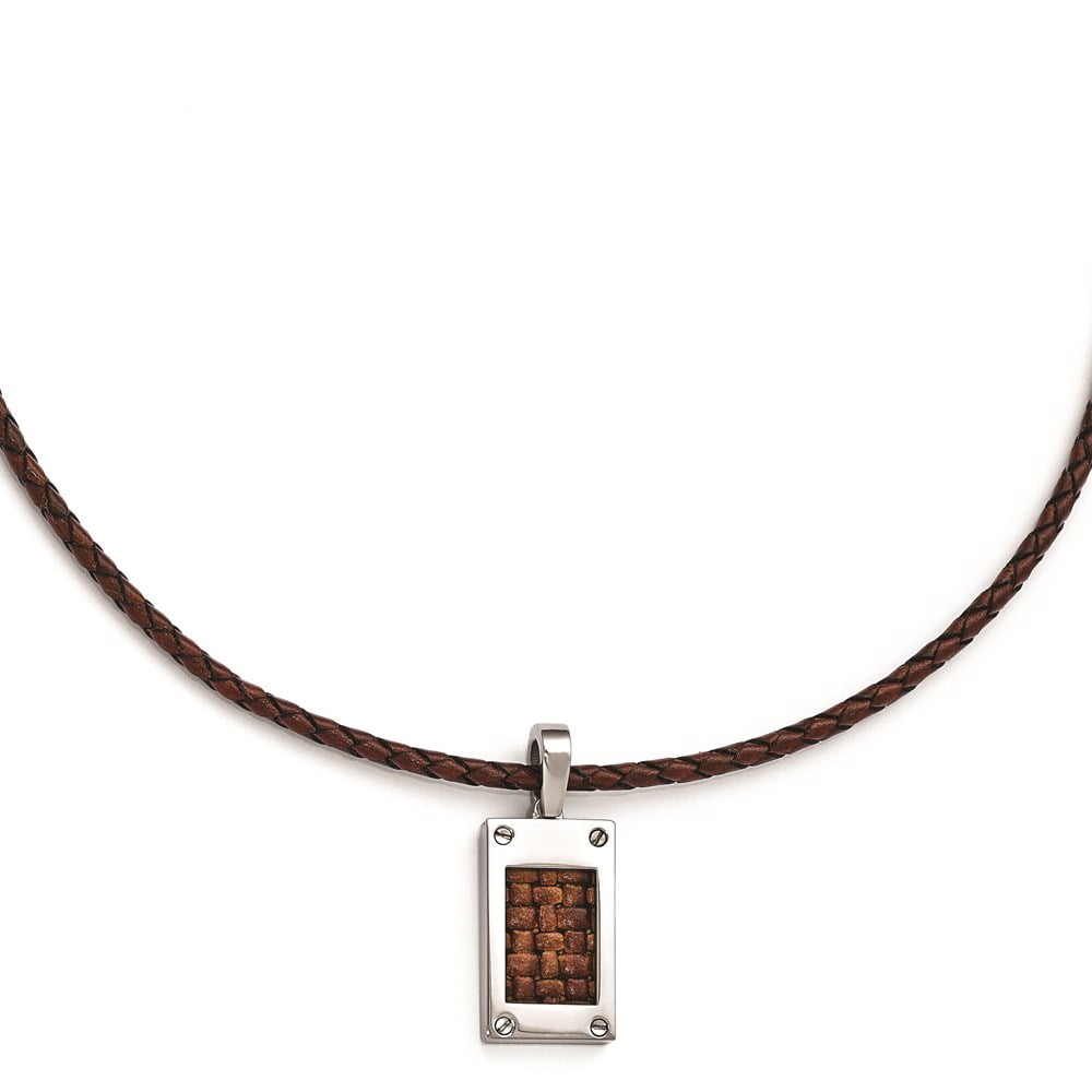 Titanium Cord with Pendant Necklace Chain Edward Mirell Brown Leather Insert & Polished Ne 20 inch