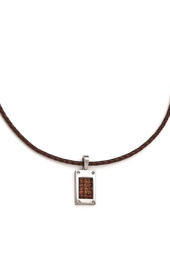 Titanium Cord with Pendant Necklace Chain Edward Mirell Brown Leather Insert & Polished Ne 20 inch