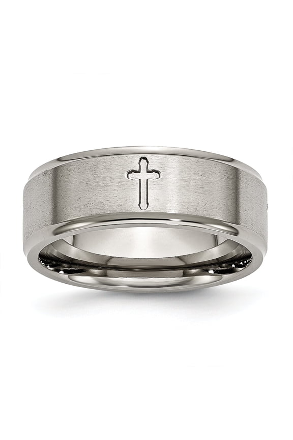 Titanium Cross 8mm Brushed Mens Wedding Ring Band Size 9