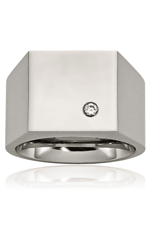 Titanium Cubic Zirconia CZ Custom Engraved Signet Ring Handmade Personalized Monogram Initial Letter Band