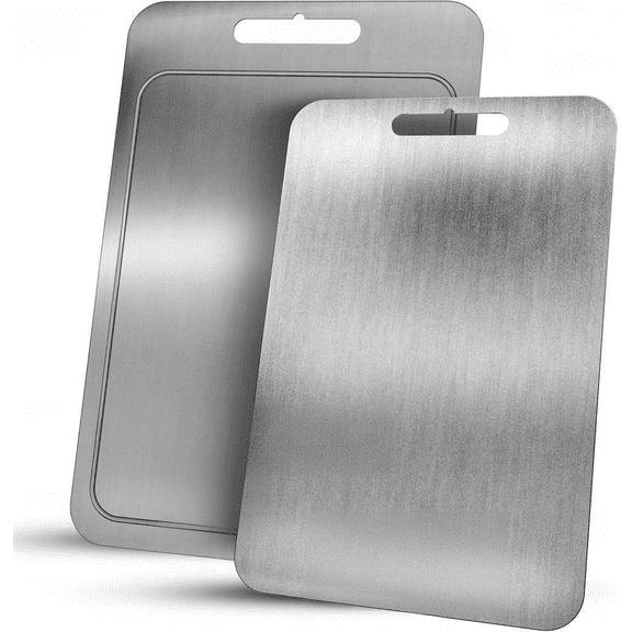 Titanium Cutting Board 2 Pack Pure Metal Non Toxic Rust Proof Knife Friendly