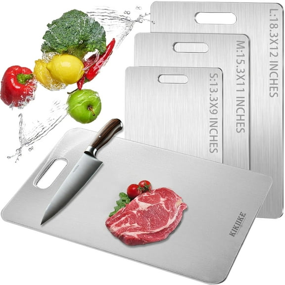 Titanium Cutting Board 3-Piece Set Pure Titanium Cutting Boards for Kitchen - Double-Sided Food-Grade Chopping Board Non-Stick Durable and easy to clean (S/M/L 3-Piece Set)