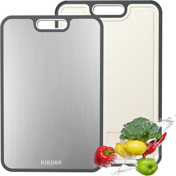 Titanium Cutting Board Double Sided Pure Titanium Cutting Boards for Kitchen, titanium & Wheat Straw PP Food Grade metal cutting board, Non-slip durable and easy to clean