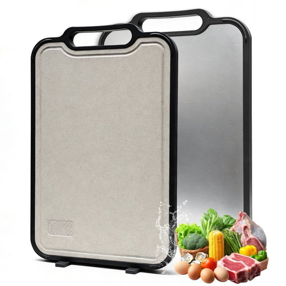 COZZIVITA Titanium Cutting Board – Double-Sided with Titanium & Wheat Straw Surface, Hanging All-in-One Design, BPA-Free, Non-Slip & Dishwasher Safe, Extra Durable