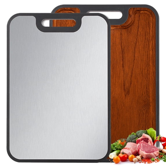 Tabla de Cortar de Titanio de Doble Cara, Tabla de Cortar de Madera para Cocina, Tabla Grande de Picar de Titanio y Madera de Ébano para Carne con Canal para Jugos para Carne y Verduras 15.7”x11”x0.6”