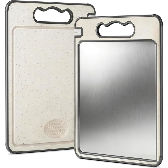 Titanium Cutting Board Double Sided with Knife Sharpener 14.5 | Garlic Grinder Included, Deep Juice Groove, Machine Washable, 2lb Lightweight