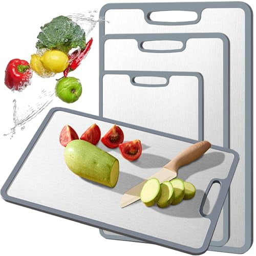 Titanium Cutting Board Double-sided non-slip silicone edging Pure Titanium Cutting Boards for Kitchen - Double-Sided Food-Grade Chopping Board Non-Stick Durable and easy to clean (Medium)