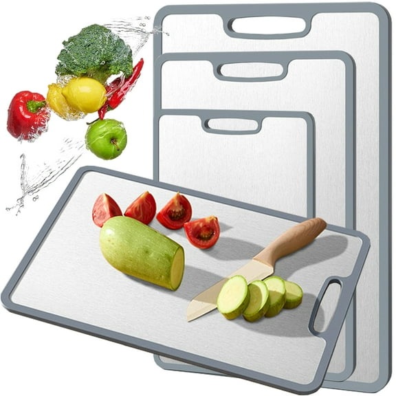 Titanium Cutting Board Double-sided non-slip silicone edging Pure Titanium Cutting Boards for Kitchen - Double-Sided Food-Grade Chopping Board Non-Stick Durable and easy to clean (Small)
