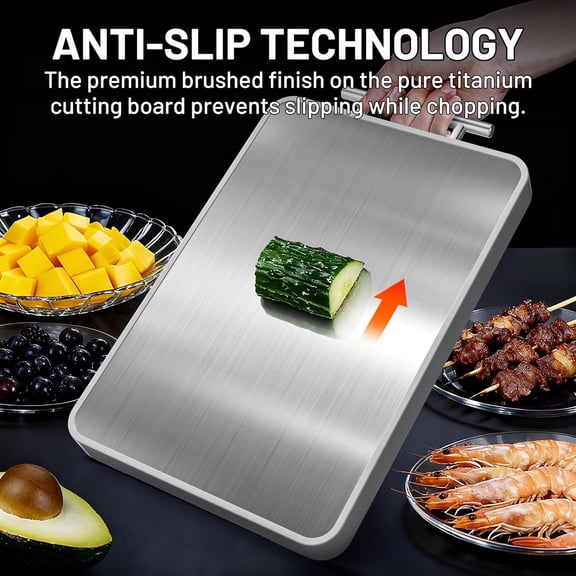 Titanium Cutting Board with Ebony Wood Design, Double Sided Chopping Board with Handle & Juice Groove, New Arrival Kitchen Prep Board, Durable & Easy Clean