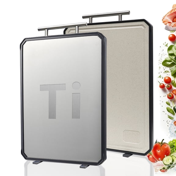 Titanium Cutting Board with Juice Groove – Double-Sided with Titanium & Wheat Straw Surface, BPA-Free, Non-Slip, Dishwasher Safe, Heavy-Duty Kitchen Board