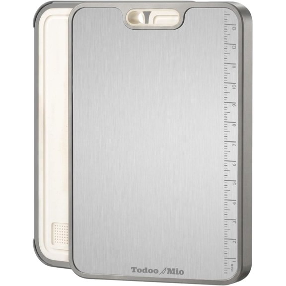 Titanium Cutting Board for Kitchen  Built-In Measuring Ruler, Large Double Sided Metal Cutting Board, Dishwasher Safe Cutting Board with Wheat Straw Back.