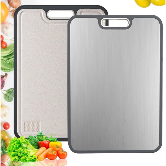 Titanium Cutting Board for Kitchen, Cutting Board Double Sided Food Grade, Pure Titanium and Wheat Straw PP for Chopping Meat/Vegetables, Dishwasher Safe Easy to Clean Large Size 15.8”×10.6”