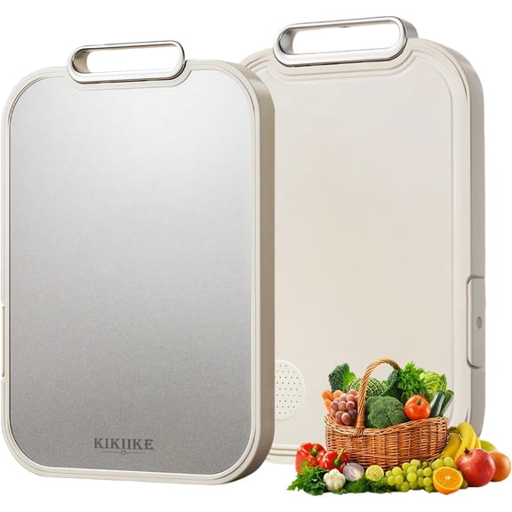 Titanium Cutting Board for Kitchen Double Sided Pure Titanium Chopping Board, 100% Pure Titanium & Wheat Straw PP Food Grade Metal Cutting Board, Non-Slip Durable Easy to Clean (Large)