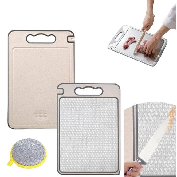 Titanium Cutting Board, New Dual-Sided Non-Porous Cutting Board with Knife Sharpener for Meat & Vegetables, Built-In Garlic Grinder, With Grinding Tank, Easy to Clean/Non-slip Base/Dishwasher Safe