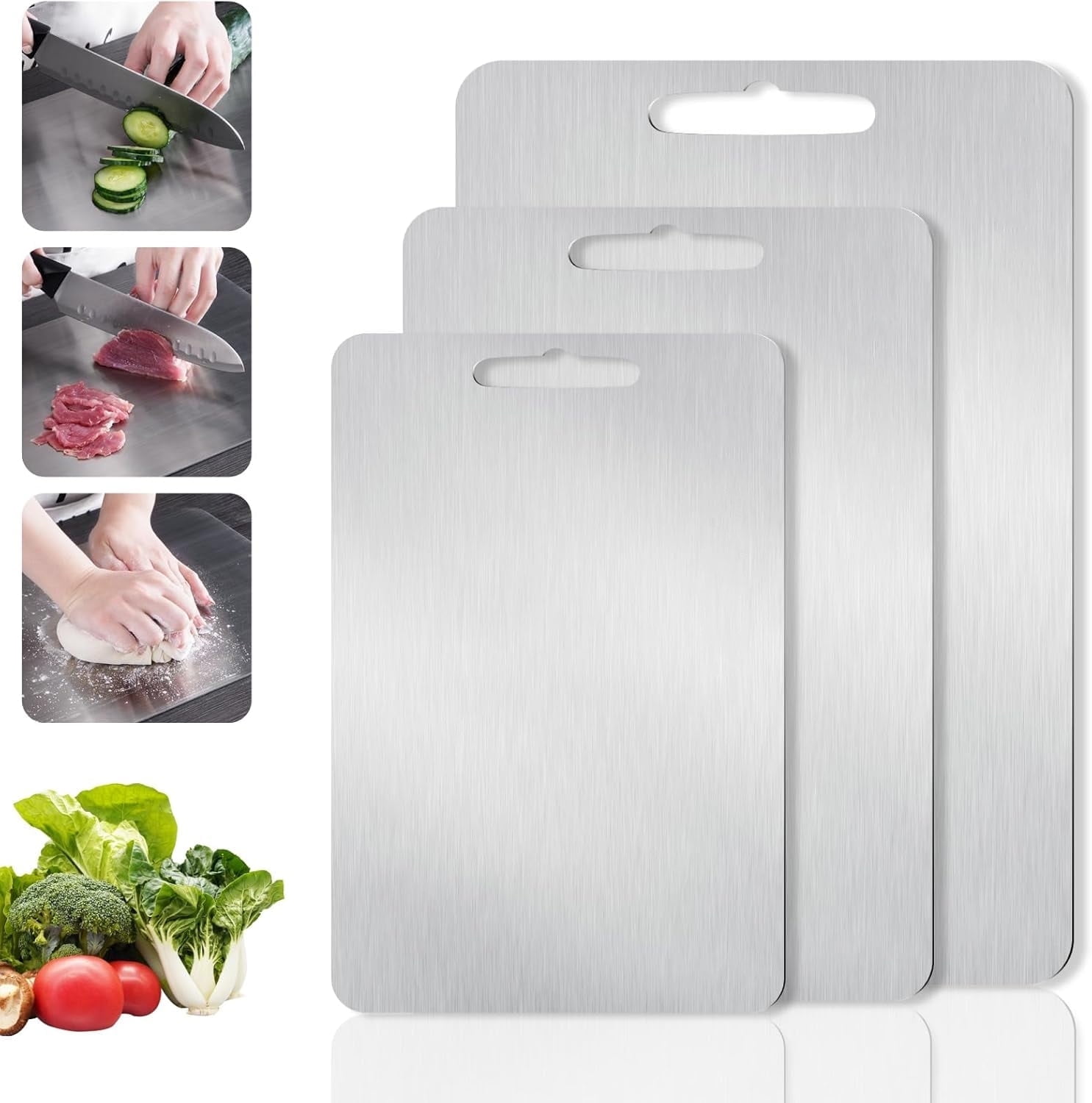 Titanium Cutting Board, Pure Titanium Cutting Boards, Double-Sided Chopping Serving Board for Kitchen, Meat, Vegetables & Cheese, Durable & Dishwasher Safe, 6 * 9.8in, 7.9 * 12.2in, 9.1 * 13.4in