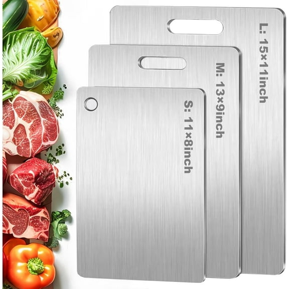 Titanium Cutting Board Set of 3, 100% Pure Titanium Cutting Boards for Kitchen, Food Grade, Double Sided, Non Toxic, Cutting Boards for Meat Fruit & Vegetable