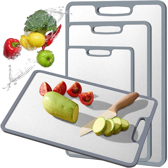 Titanium Cutting Board Set of 3, Double-sided non-slip edging Pure Titanium Chopping Board for Kitchen - Safety and slip resistance Hand Guard Durable and easy to clean (3-Piece S/M/L)
