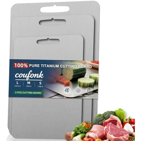 Titanium Cutting Board Set of 3, Kitchen Chopping Boards Dishwasher Safe, Pure Ti Metal Material Cut Board Nonslip Double Sided for Houseware Outdoor Large+Medium+Small$$Home Decor, Kitchen, & Other